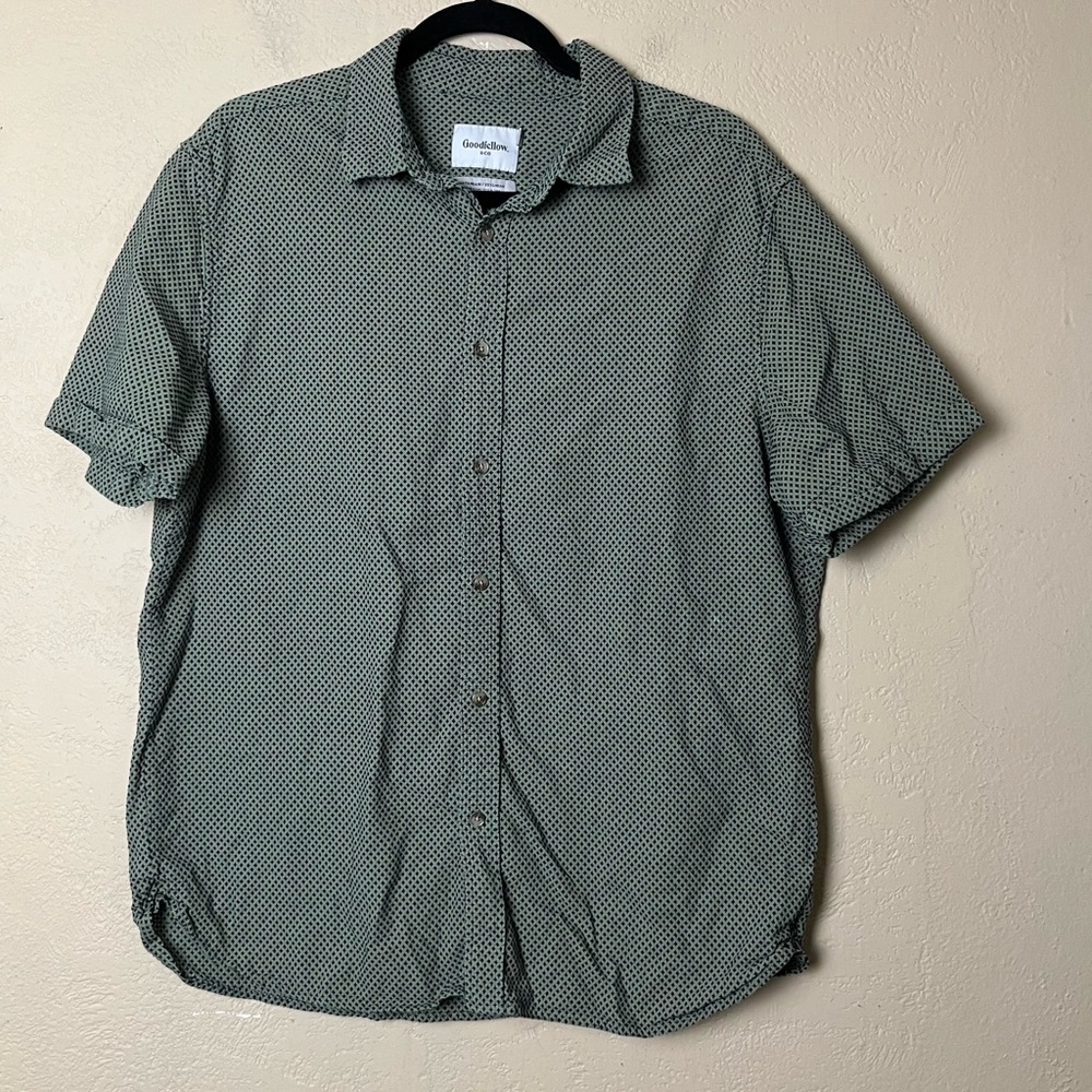 5/$30‎ Good fellow & co men short sleeve bottoms down green black shirt Sz large